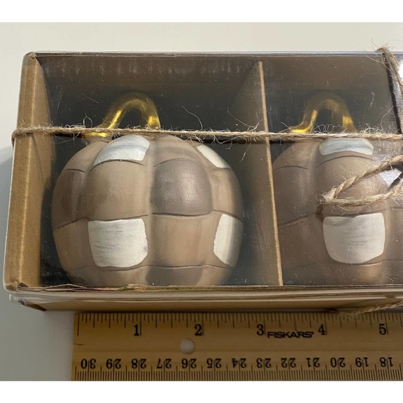 Resin Brown and White Gold Stem Autumn Decor Pumpkins - Picture 3 of 4